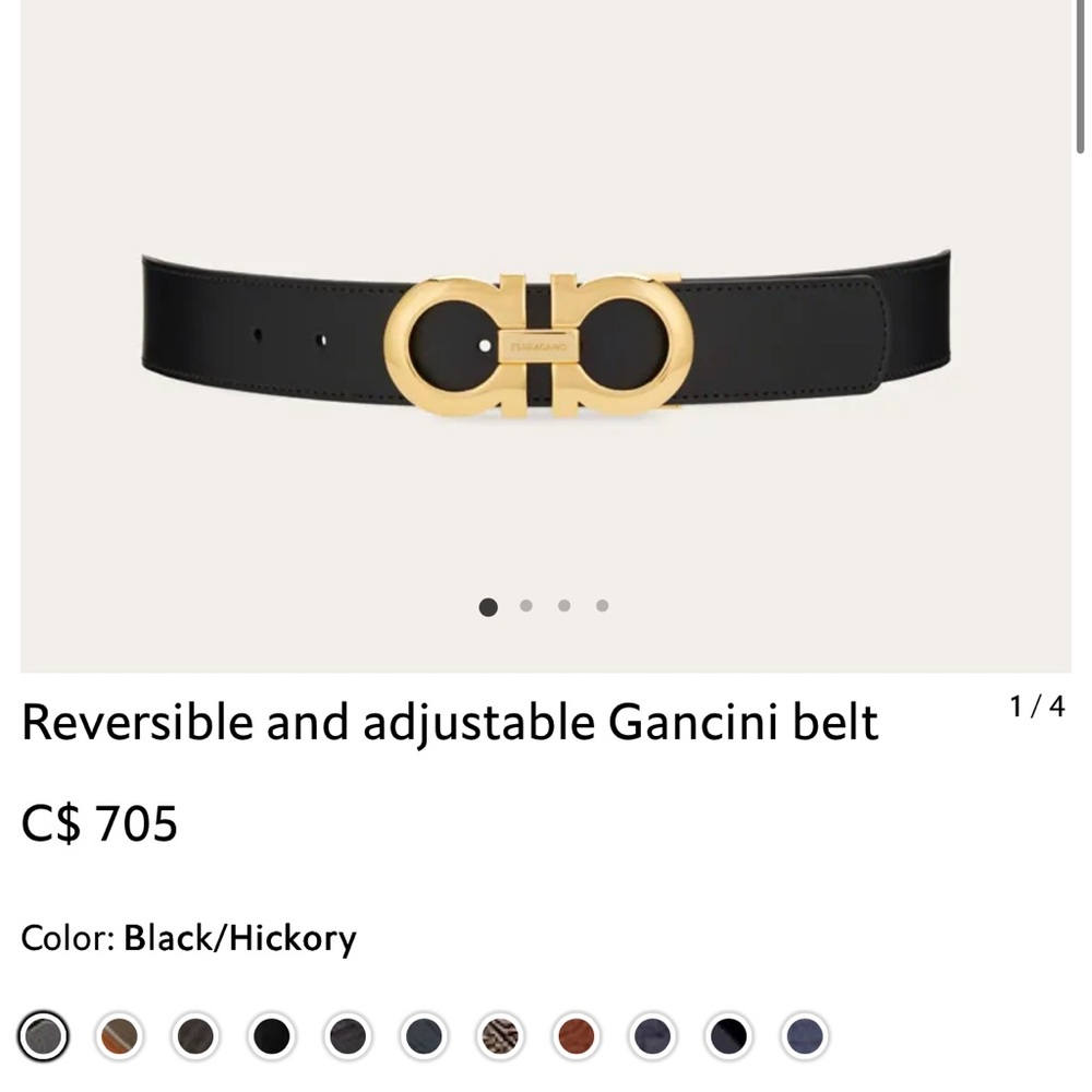 Salvatore Ferragamo Black and Gold Gancini Belt
